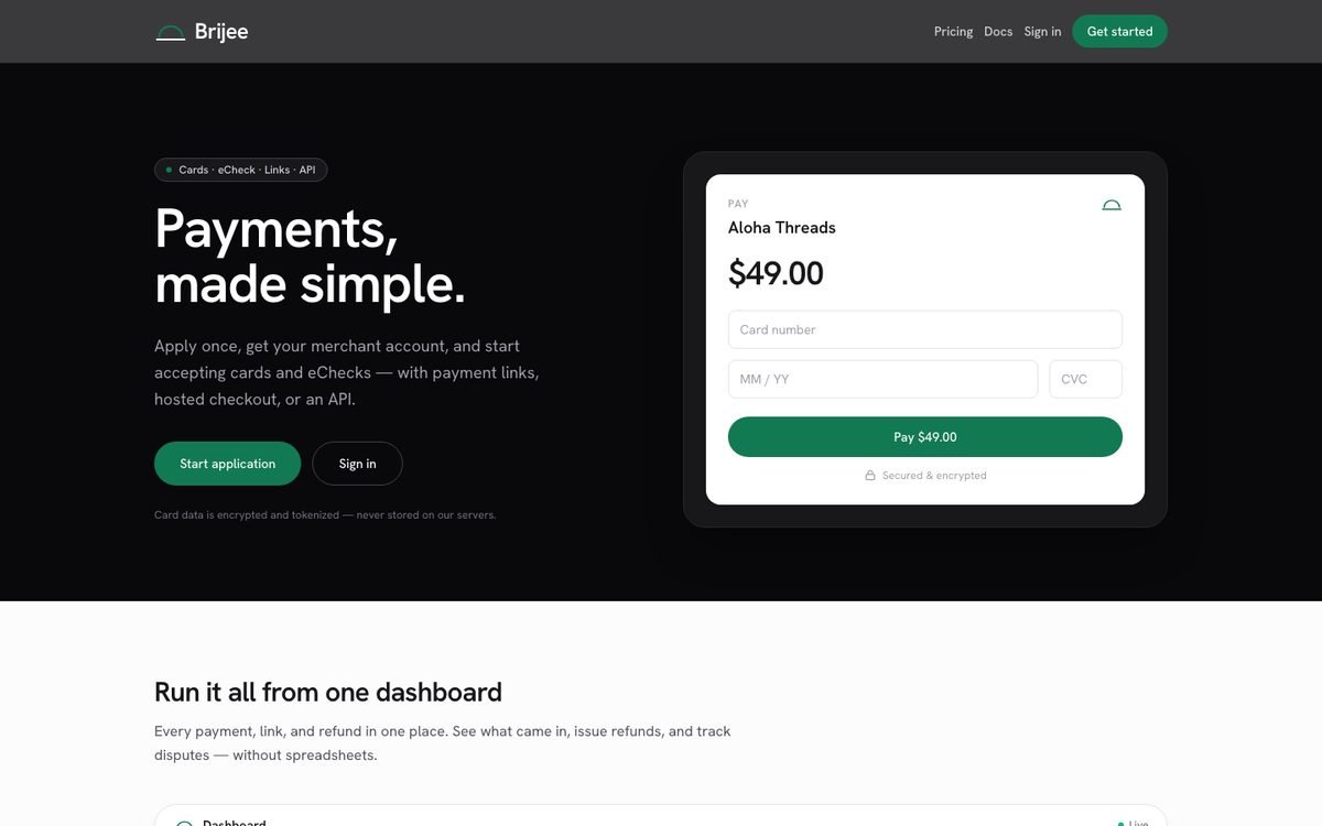 Brijee online payment checkout page